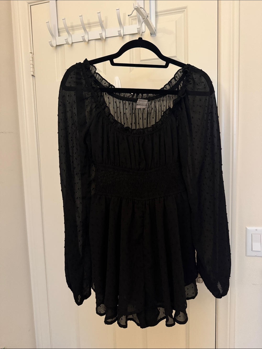Urban Outfitters Black Sheer Sleeve Long-Sleeve Peasant Romper